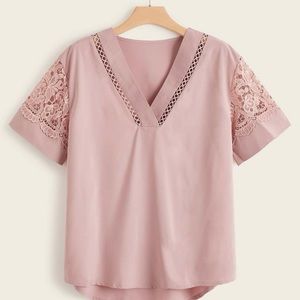 Lace Panel High Low Blouse 4XL (US20)